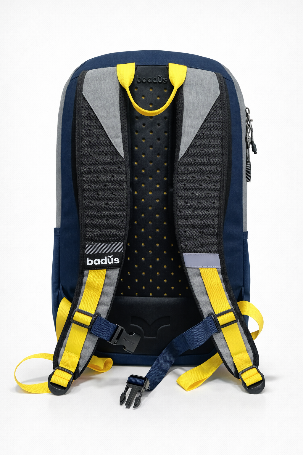 MOCHILA BADUS / PORTA LAPTOP / MODELO MALIBU / DE 33 L / COLOR GRIS AZUL AMARILLO
