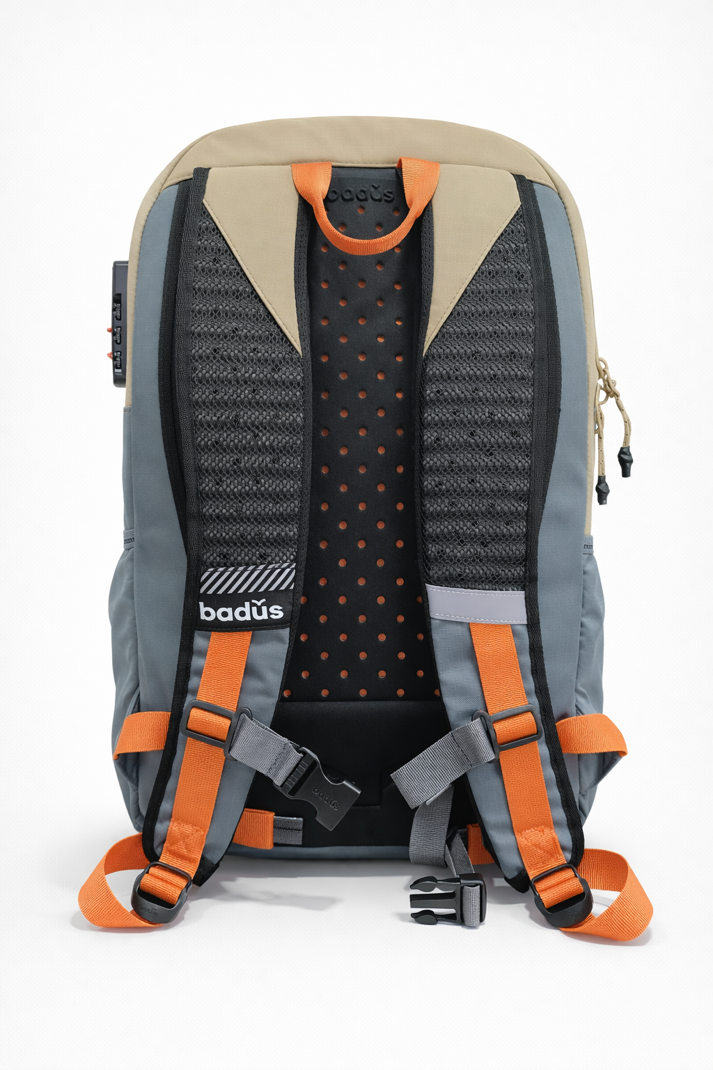 MOCHILA BADUS / PORTA LAPTOP / MODELO BONDI / DE 33 L / COLOR CAMEL CHARCOAL NARANJA