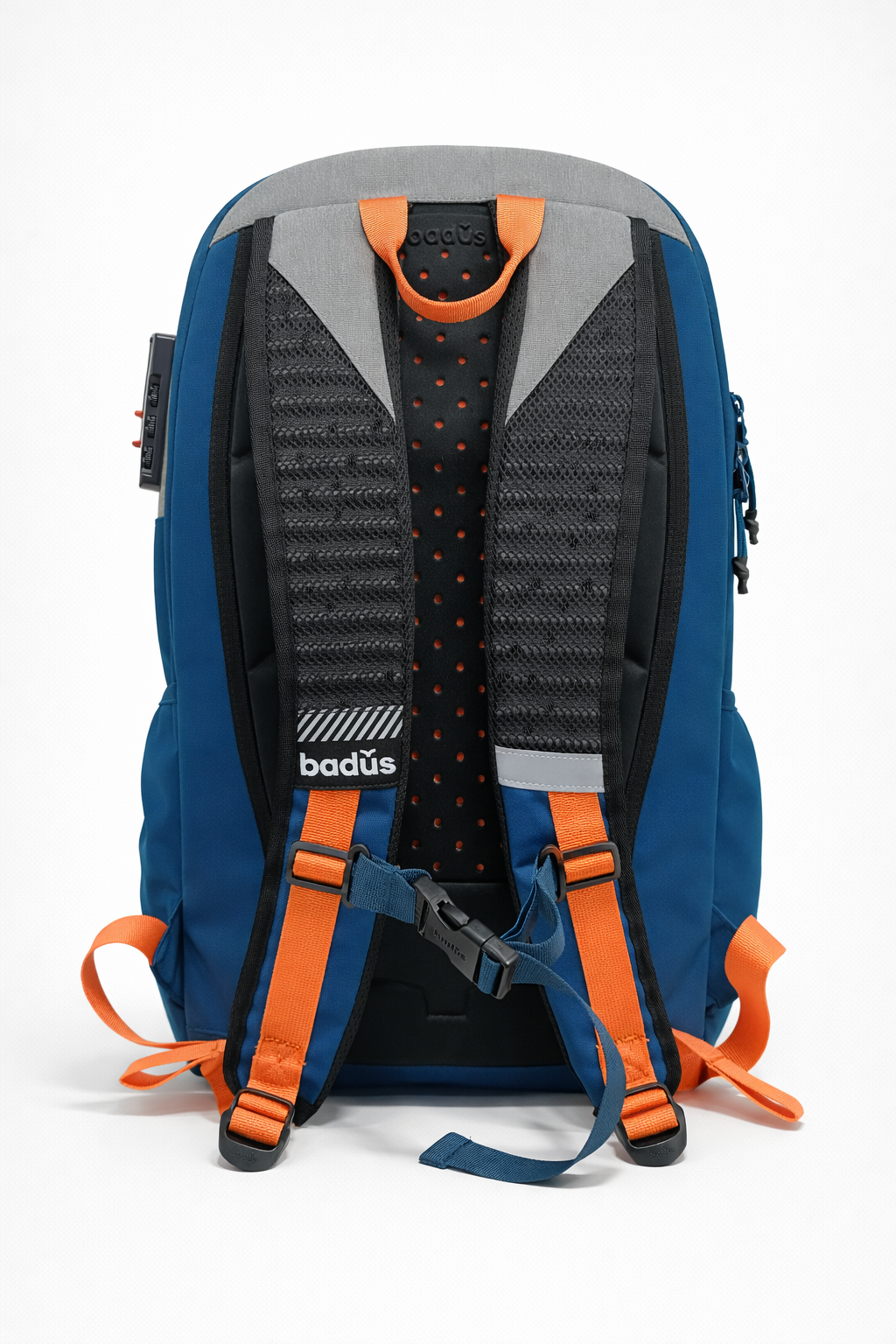 MOCHILA BADUS / PORTA LAPTOP / MODELO BONDI / DE 33 L / COLOR GRIS AZUL NARANJA