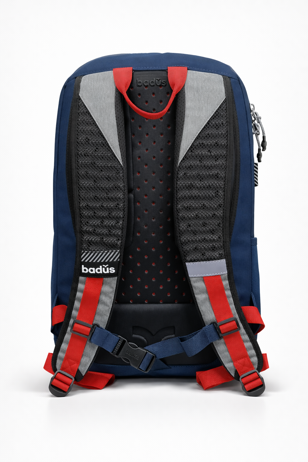 MOCHILA BADUS / PORTA LAPTOP / MODELO MALIBU / DE 33 L / COLOR GRIS AZUL ROJO