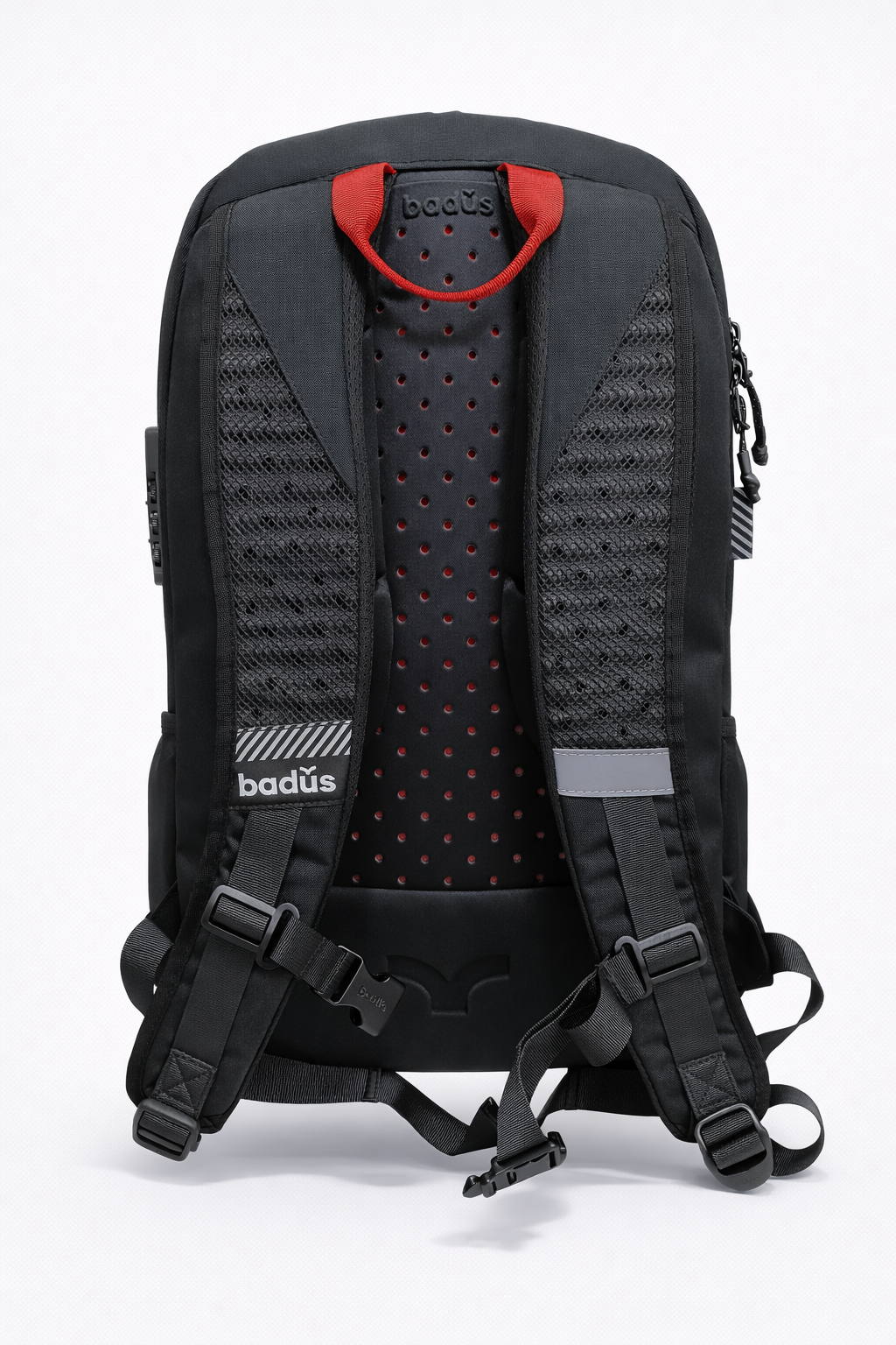 MOCHILA BADUS / PORTA LAPTOP / MODELO MALIBU / DE 33 L / COLOR NEGRO ROJO